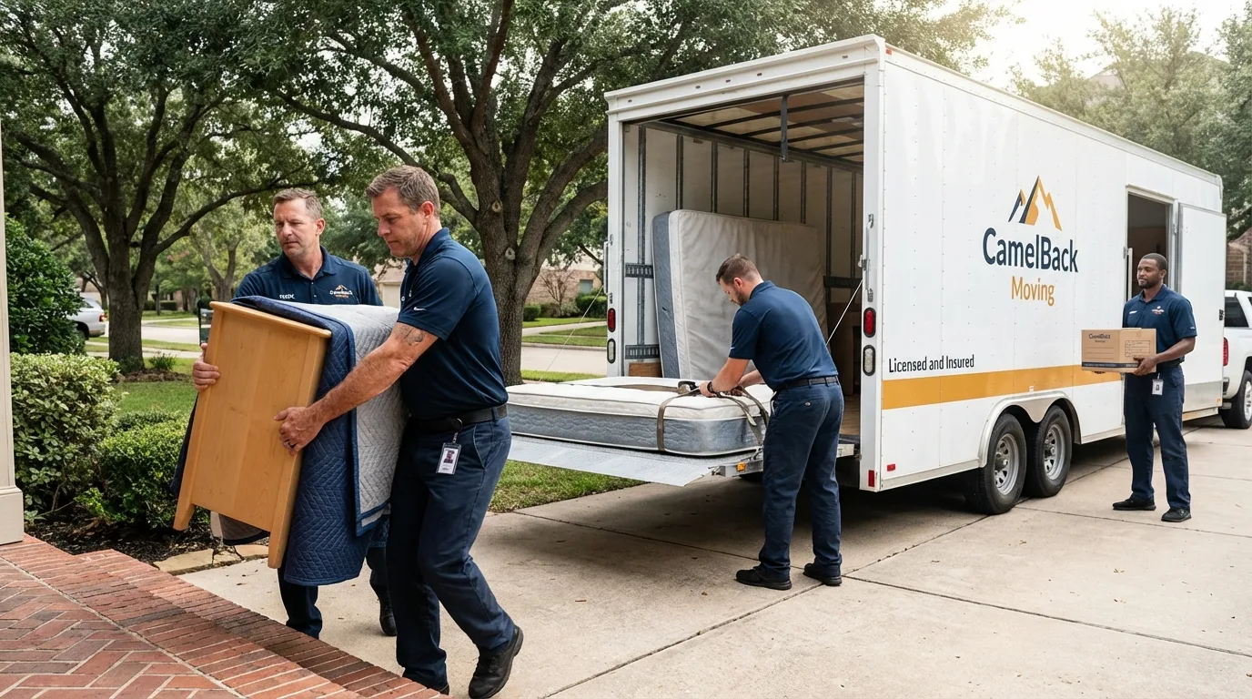 Crew loading residential truck for cross-state move from Indian Hills, CO